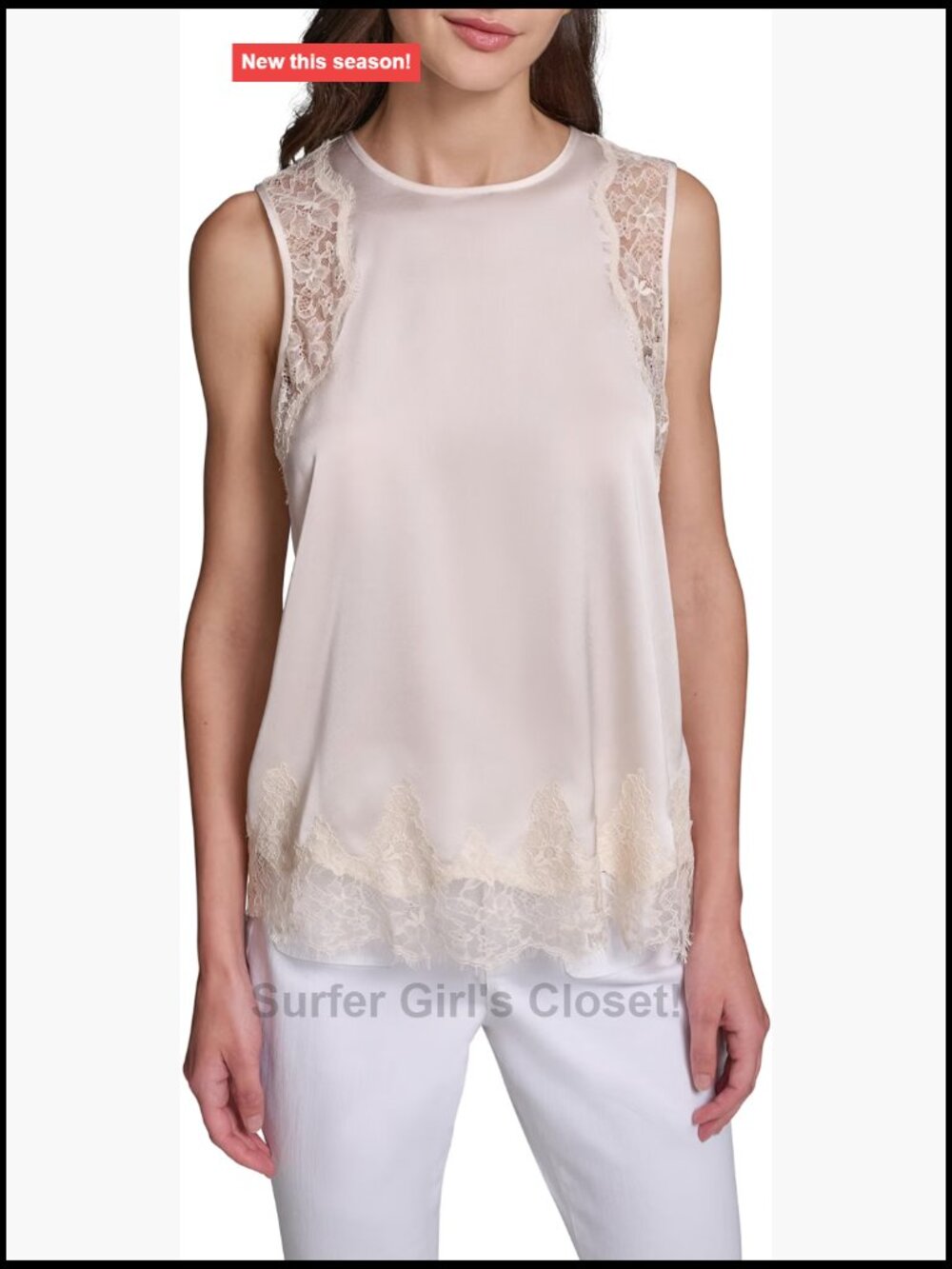 Silky Lace Detail Tank Top Cap Sleeve Regular Fit